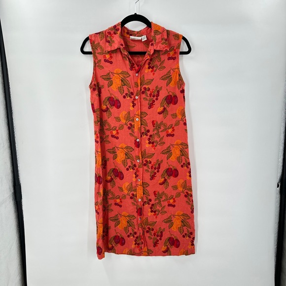 Chicos Design Linen Sleeveless Dress XS size 4 Button Front Fruit Print Vacation - Picture 1 of 7
